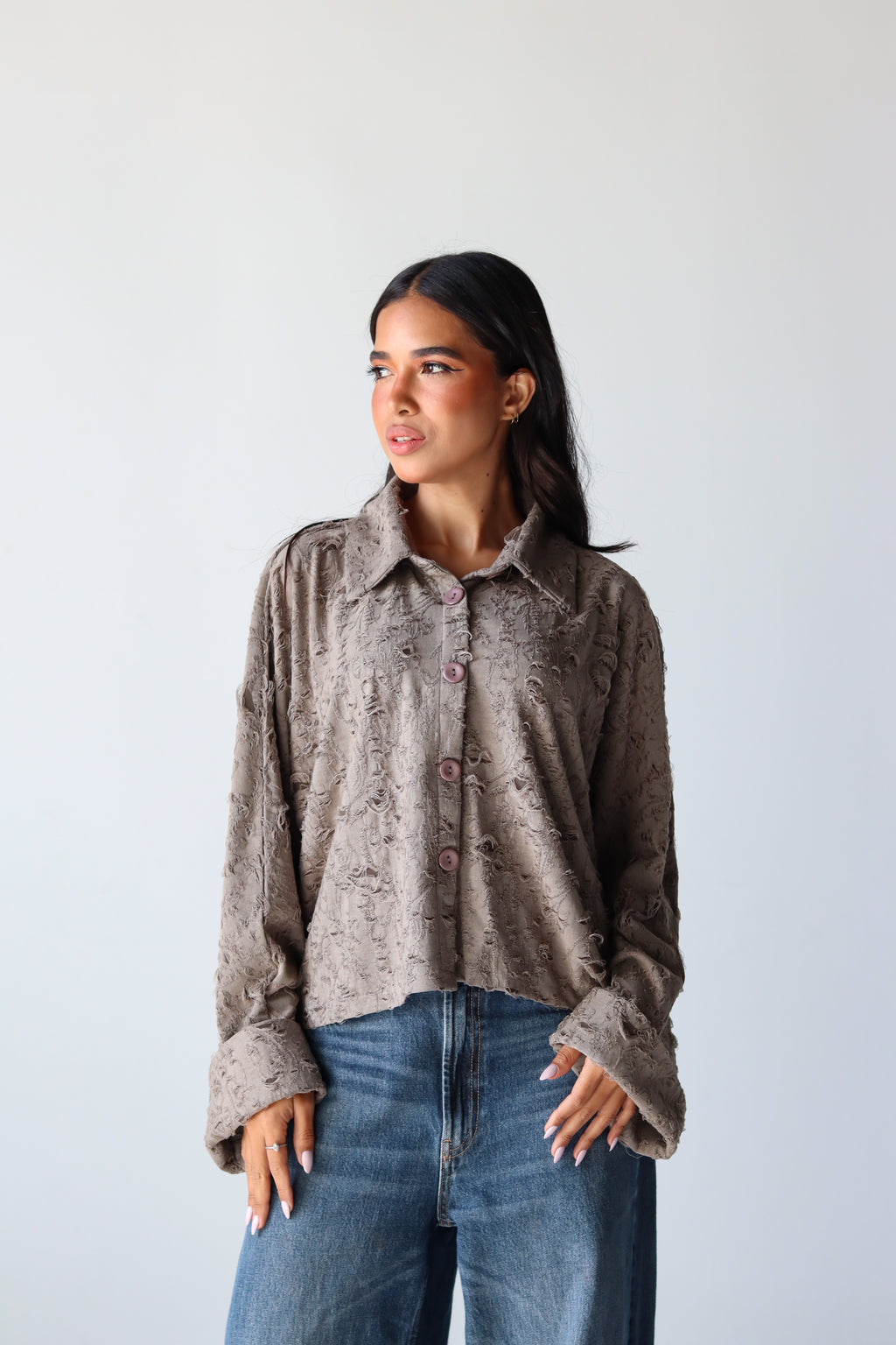 Fluffy Shirt in Olive Grey