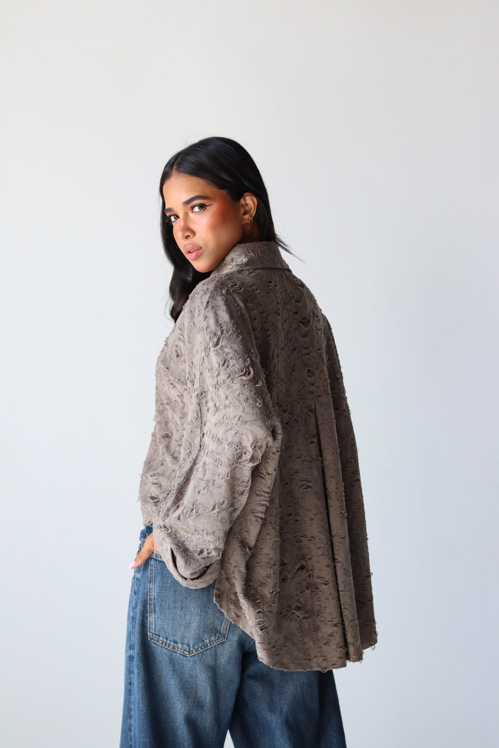 Fluffy Shirt in Olive Grey