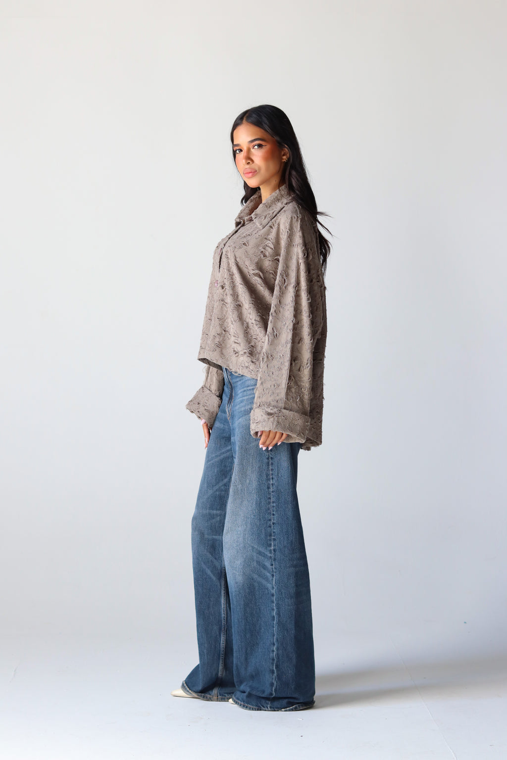 Fluffy Shirt in Olive Grey
